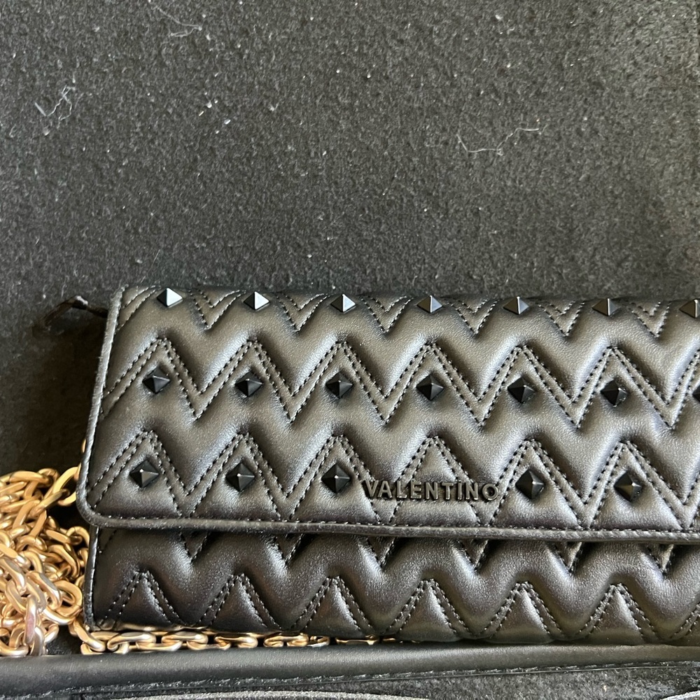 Valentino Black Quilted Clutch with Chain Detail